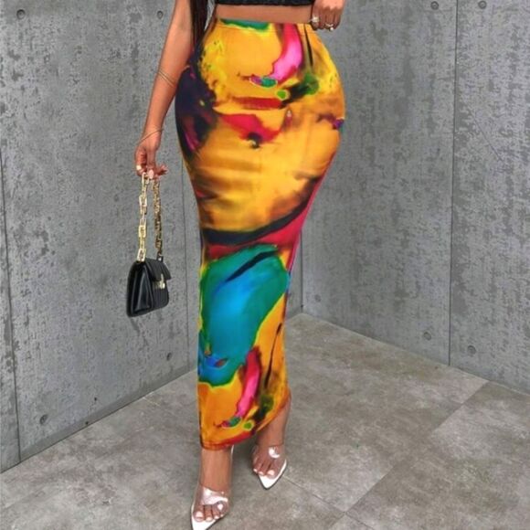 Abstract colorful midi skirt sz Xl - Picture 3 of 6